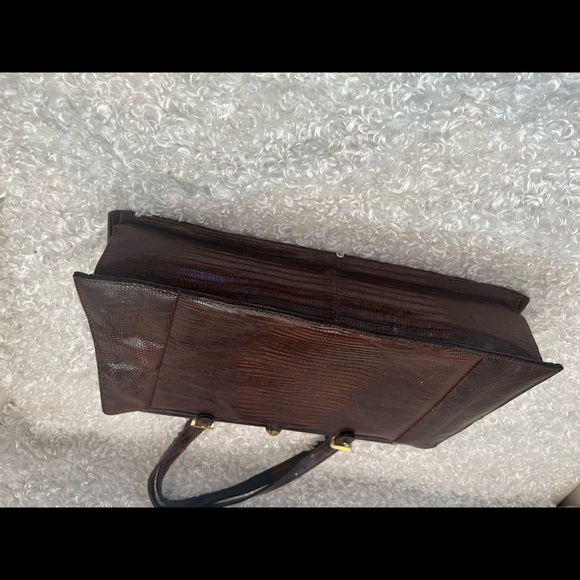 VINTAGE ESCORT BAG GENUINE LIZARD BROWN STRUCTURED FRAME HANDBAG SATCHEL VTG - Picture 9 of 16